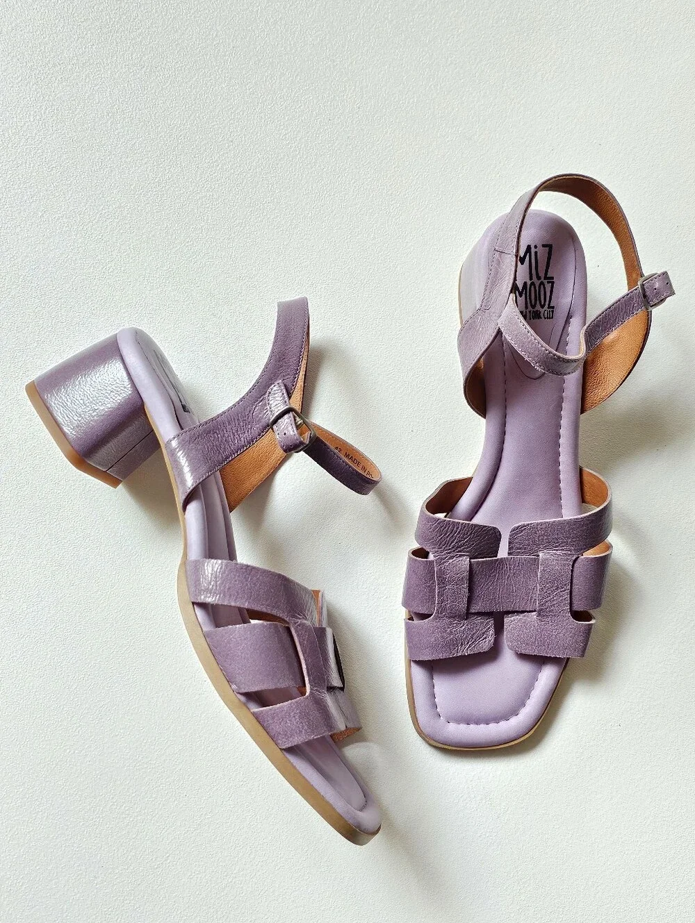 Miz Mooz Oakley Leather Block Heel Sandals Lavender Lilac EU 42 US 11 Portugal
